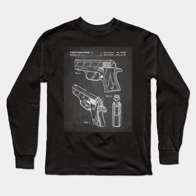 Sig Sauer Pistol Patent - Firearm Enthusiast Gun Lover Art - Black Chalkboard Long Sleeve T-Shirt by patentpress